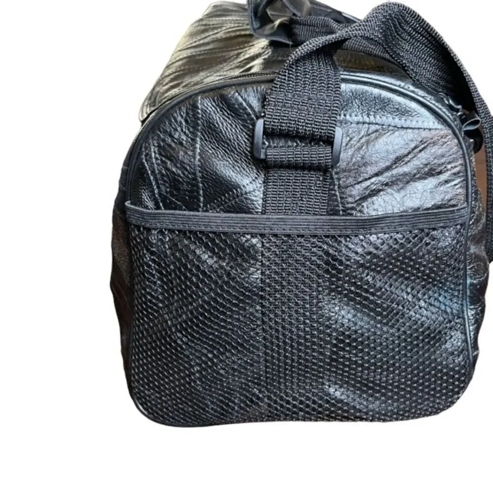 Patched Leather Weekender / Tote Bag in Black Padded Shoulder strap and‎ handle